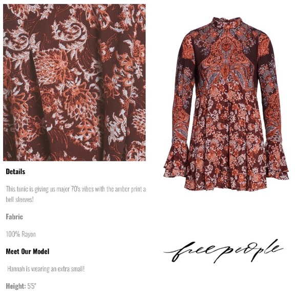 NEW!  Free People 'Lady Luck' tunic-burgundy combo - Picture 3 of 7